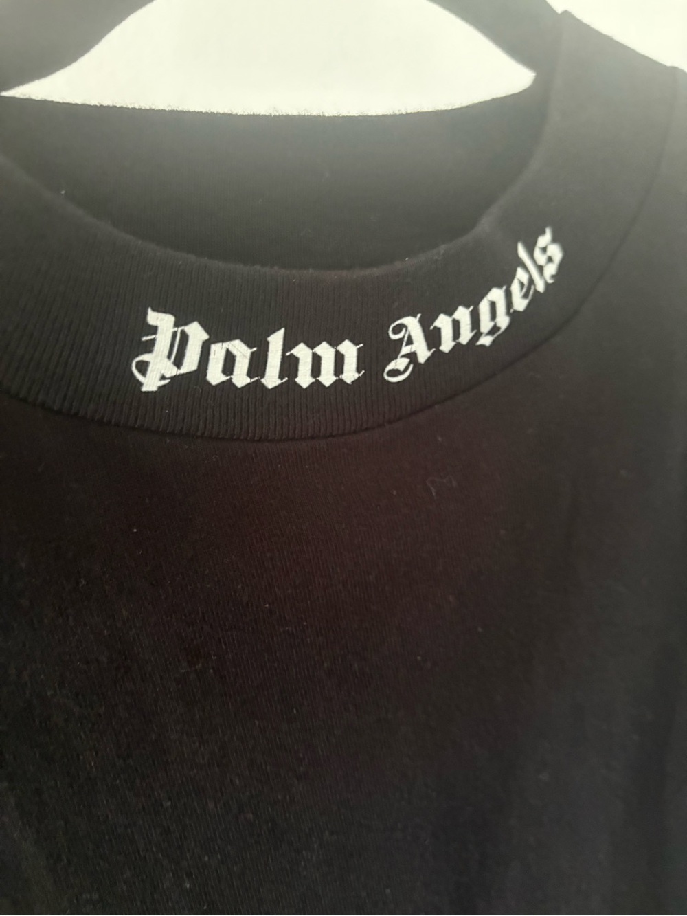 Palm Angels Black Tee with White Gothic Collar Logo